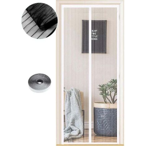 Moustiquaire Magnétique pour Portes, Différentes Tailles, 120 x 210cm, Puissants Aimants, Fermeture Automatique, de Porte Rideau Couloirs Patio Sans Perçage, Rayures Blanches (1/4)