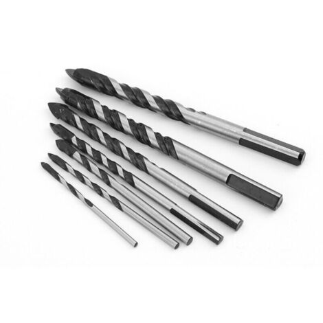 Lot de 5 forets multi-matériaux pour céramique, carrelage, béton, brique, verre, plastique et bois, 6, 6, 8, 10, 12 mm, pointe en carbure de tungstène. (1/4)