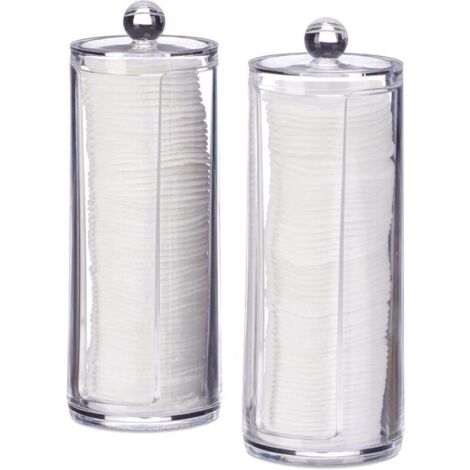 Distributeur Coton, Lot de 2, boîte disques avec Couvercle, 50 par Pot, HxD: 19x6,5 cm, Transparent (1/4)
