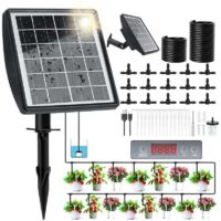 Kit d'arrosage solaire goutte à goutte, système d'irrigation goutte à goutte avec minuterie et tuyau de 15 m, pour jardin, balcon, pelouse, pots de légumes pour les vacances