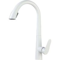 Robinet de cuisine extractible noir bassin d'eau chaude et froide robinet d'évier pistolet télescopique rotatif gris et blanc 60CM tirer (Color : White)