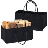 Log Basket, Set of 2, Felt Storage Bag, Firewood, 28 Litre, with Handles, Black