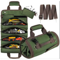 Sac à outils enroulable, sac à outils robuste avec 4 poches et 2 pochettes détachables, sac à outils organisateur pour papa, mécanicien, électricien, réparateur, vert
