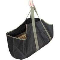 Firewood Carrier Logs Heavy Duty Canvas Tote Bag with Handles for Camping (Black + Green)