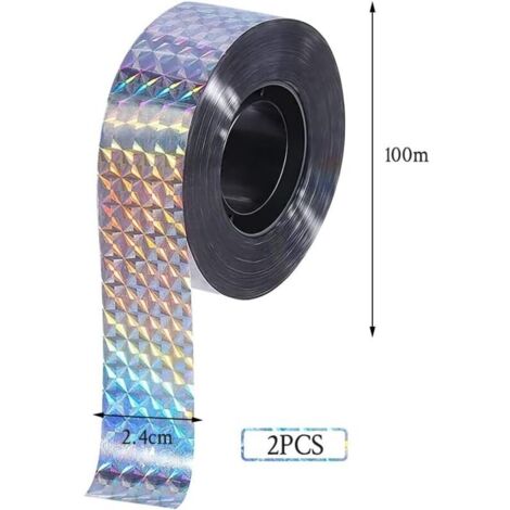 Bande Repulsif 2 Rouleaux 2.4CM 100M Anti Pigeon Effaroucheur d'oiseaux Double Face Anti Oiseaux Bande Anti-Oiseaux Holographique Brillant pour Effrayer Les Oiseaux Effaroucheur d' Oiseaux