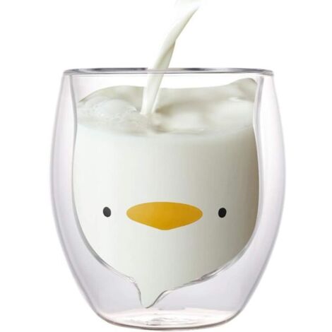 Tasse en verre à double paroi, tasse à café en verre transparent Speyang, tasse en verre borosilicaté, tasse à café à double paroi de 250 ml (canard ours) (canard) (1/5)