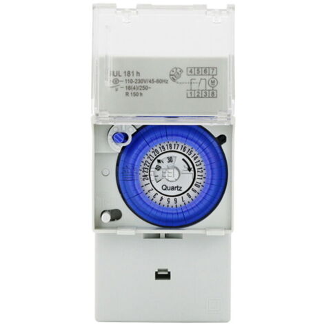 SUL181H Minuterie mécanique 220V 16A Quartz Motor Drive DIN Rail Mount 24hr 8 Réglages