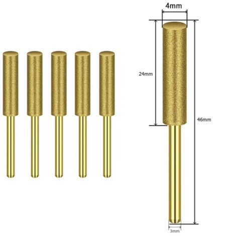 Têtes de meulage, 6 pièces de fraise cylindrique revêtue de diamant doré, affûteur de scie à chaîne, lime à chaîne en pierre, outil d'affûtage de scie (4 mm) (1/5)
