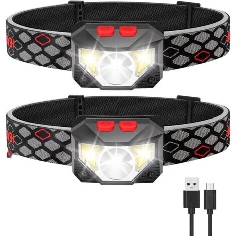 Lampe Frontale LED, Lot de 2 Lampes Frontales à Capteur de Mouvement Super Lumineux 1500 Lumens 10 Modes Lampes Frontales 1200 mAh Rechargeable USB Lampe Torche Étanche Camping Randonnée Pêche Travail (1/5)