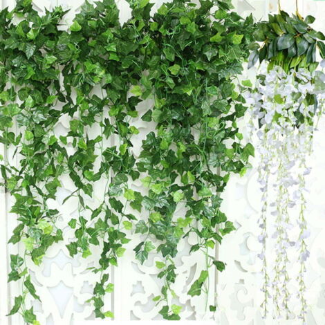 Guirlande de vigne artificielle en feuilles de lierre – 80 pieds 12 branches de verdure Faux feuillage à suspendre avec 2 pcs Wisteria Vines Cadeau pour mur fête mariage salle maison cuisine intérieur (1/5)