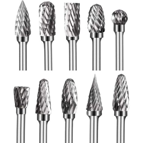 Ensemble de fraises en carbure de tungstène de 10 pièces Kit de fraises rotatives à double coupe de 1/8 po Tête de meulage de 6 mm (1/5)