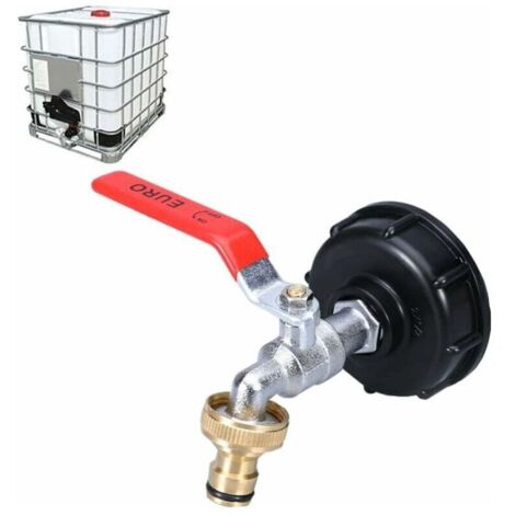 Ulisem Robinet pour Cuve IBC 1000L, Double Robinet en Laiton avec Adaptateur de Réservoir d'Eau IBC 1/2", Filetage Gros 60 MM (1/2). (1/5)