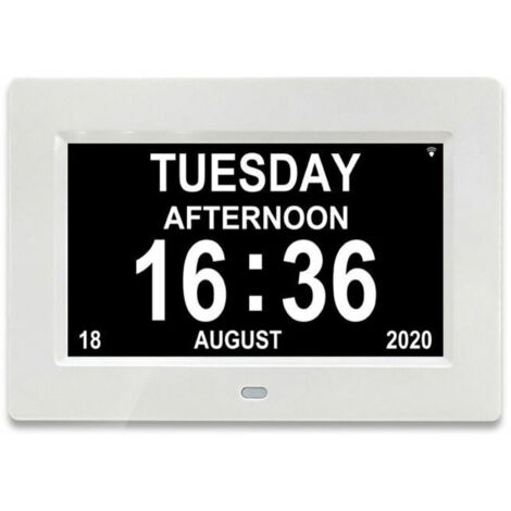 Horloge 7 pouces LCD calendrier numérique date et heure horloge pour les parents (blanc) (1/5)
