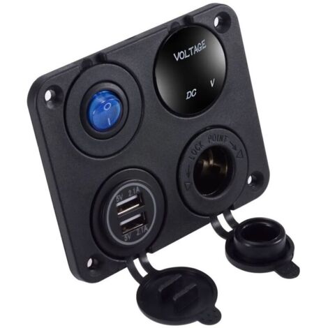Panneau de commutation 4 en 1, voltmètre numérique étanche, alimentation de voiture 12V, double chargeur Usb, prise allume-cigare avec interrupteur à bascule