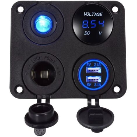 Chargeur USB de voiture 4 en 1 pour touristes, 4,pipeline, voltmètre, 12V, interrupteur marche-arrêt, bateau, marine, montres, camion, camping-car, véhicules