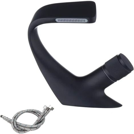Robinet de lavabo noir mat robinet de lavabo, robinet de salle de bain cascade moderne, robinet de lavabo monotrou, mélangeur d'eau chaude et froide avec 2 tuyaux (1/5)