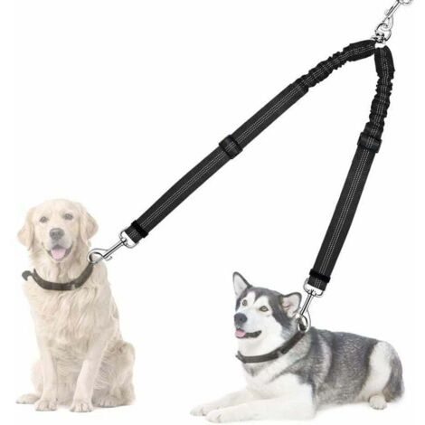 Ulisem Séparateur de laisse double pour chien, sans enchevêtrement, rotation à 360°, coupleur de laisse pour chien pour promener 2 chiens, double laisse réfléchissante absorbant les chocs réglable pou (1/4)