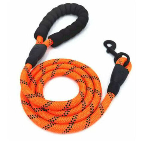 Ulisem 5Ft Reflechissant Dog Leash Fort Chien Avec Traction Poignee Rembourree Chien Roule Leads Anti Slip Poignee Corde, Orange - Orange (1/5)