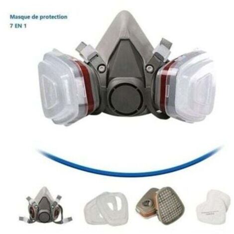 Masque de protection 7 en 1, masque de peinture, réutilisable, avec filtre anti-poussière, masque respiratoire à gaz avec filtre spray, peinture, travaux, produits chimiques, bricolage Ikodm (1/4)