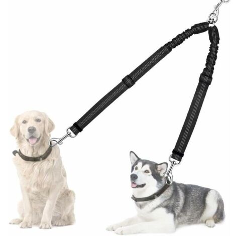 Ulisem Séparateur de laisse double pour chien, sans enchevêtrement, rotation à 360°, coupleur de laisse pour chien pour promener 2 chiens, double laisse réfléchissante absorbant les chocs réglable pou (1/4)