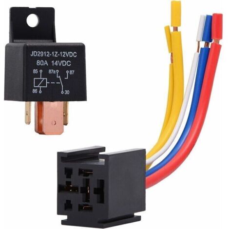 Ulisem Relais 12V 80A à 5 Broches pour Voitures et Camions - Commutateur Lourd On/Off Normalement Ouvert - Inclus Prise pour Relais - 5 Fils - Adapté à l'Automobile (1/4)
