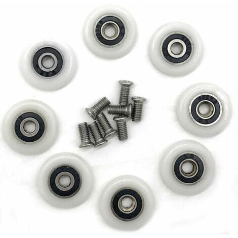 Ulisem Lot de 8 roues de rechange pour porte de douche de 23 mm de diamètre Fixation de porte et paroi de douche (1/4)