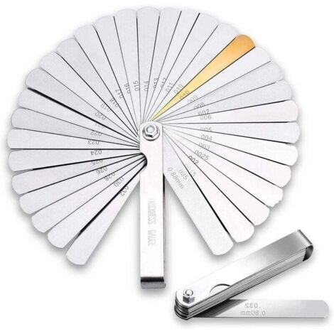 Ulisemjeu de cales d'epaisseur 32 lames en acier inoxydableTAILLE 90 MMcale mecanique double unité de mesure pour moteur/bougie/soupapes