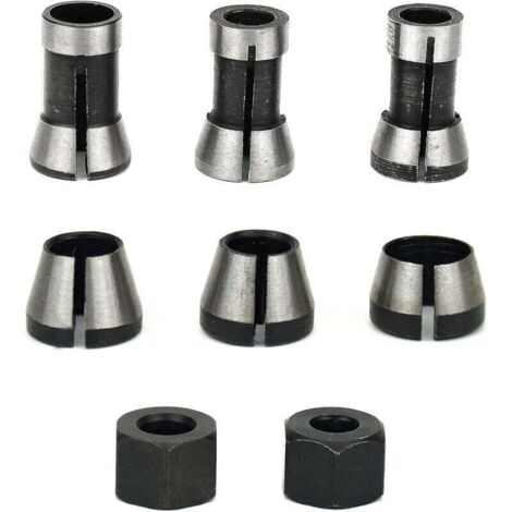 UlisemMandrin de Fraiseuse - Lot de 6, Collet Mandrin Affleureuse (6 mm, 6.35 mm, 8 mm), Pince de Serrage Defonceuse, Adaptateurs de Pince (1/4)