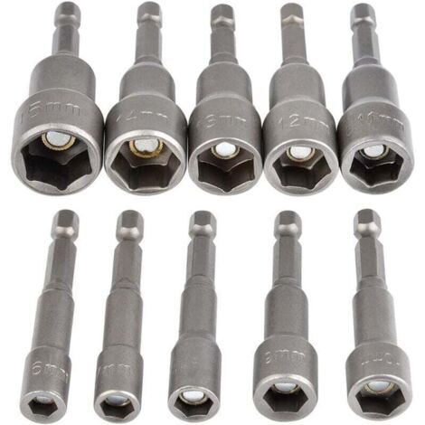UlisemDouille Hexagonale Magnétique 10Pcs Douille Visseuse à Choc 6-15mm, Clés à Douille Magnétique Hexagonale Douille Set Magnétique 1/4 Hexagonale Douille Prise Adaptateur Outil (1/4)