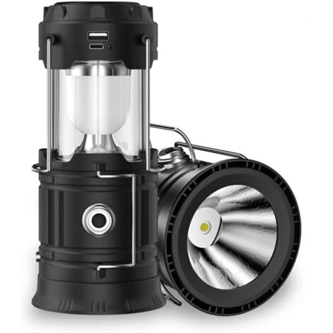 Lampe de camping solaire, lampe de poche étanche, rechargeable par USB, portable, tente, urgence, randonnée (1/4)