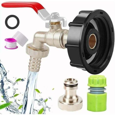 Adaptateur Robinet Tuyau Arrosage pour Cuve 1000 L, Robinet Universel pour Connexion De Tuyau De 1/2 Pouce, Vanne De Sortie à Bille IBC, Adaptateur De Robinet pour Tuyau D'arrosage (1/4)