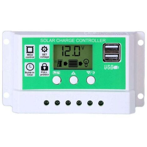 30A Contrôleur de Charge Régulateur Panneau Solaire pour batterie au plomb/lithium 12V/24V Contrôleur de charge intelligent avec écran LCD et double port USB,réglage de la minuterie marche/arrêt (1/4)