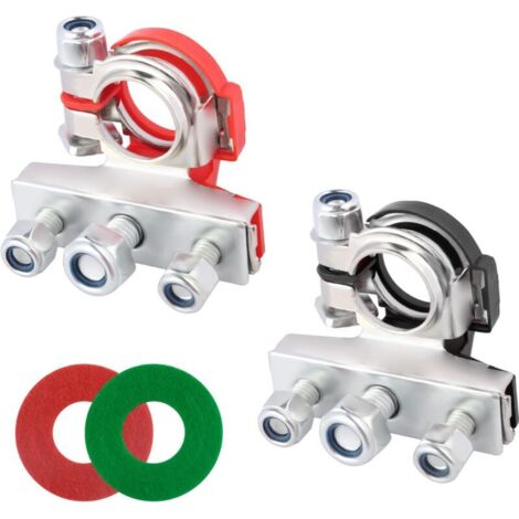 Ulisem Lot de 2 connecteurs de bornes de batterie avec rondelles, bornes de batterie antirouille à 3 voies pour connexions positives et négatives, bornes de batterie universelles, accessoires pour voi (1/5)