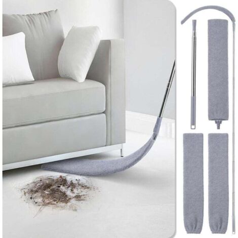 UlisemAspirateur à poussière rétractable, plumeau plat extensible vers le haut et deux housses en microfibre, aspirateur à poussière rétractable pour aspirateur à poussière sous le canapé, l'armoire o (1/4)