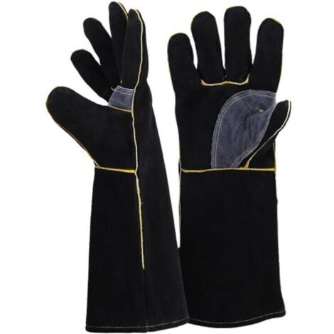 Gants résistants au feu et à la chaleur extrêmes, cuir avec coutures en kevlar, parfaits pour cheminée, poêle, four, grill, soudage, barbecue, mig, support à marmite, traitement des animaux（16 pouces） (1/4)