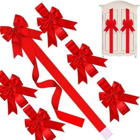 Ulisemlot de 5 Ruban et nœuds pour porte de placard de Noël, grand nœud rouge en dentelle pour arbres, meubles et cuisine, décorations de fête de Noël (1/4)