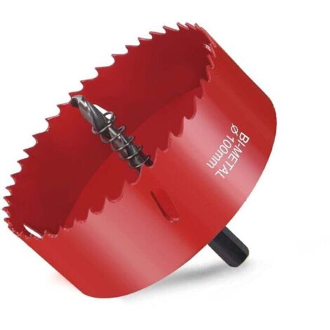 UlisemScie Cloche Bi-métal, Scie Cloche Bois Ø100mm, Scie Trépan avec Adaptateur Hexagonal et Foret de Centrage, pour Percer Plastique, PVC, Bois, Panneaux Fibres, Métal Souple (1/4)