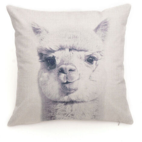 Ulisem Taie d'oreiller en lin motif animaux de dessin animé décoration de bureau à domicile housse de coussin de siège (alpaga) (1/3)