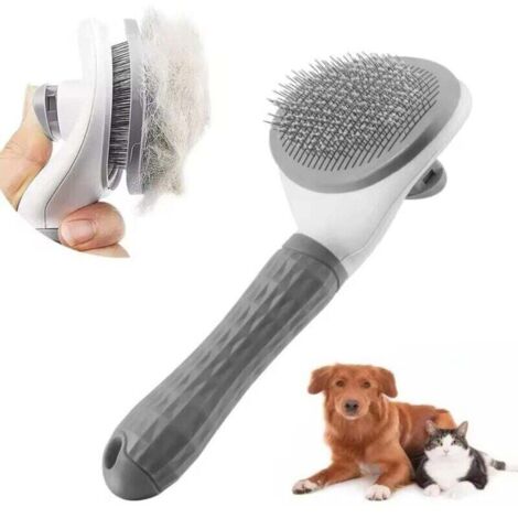 UlisemBrosse de nettoyage et peigne lissant – Idéal pour le toilettage des poils longs et courts des chiens et chats – Outil pour éliminer les poils morts et emmêlés – Gris (1/4)