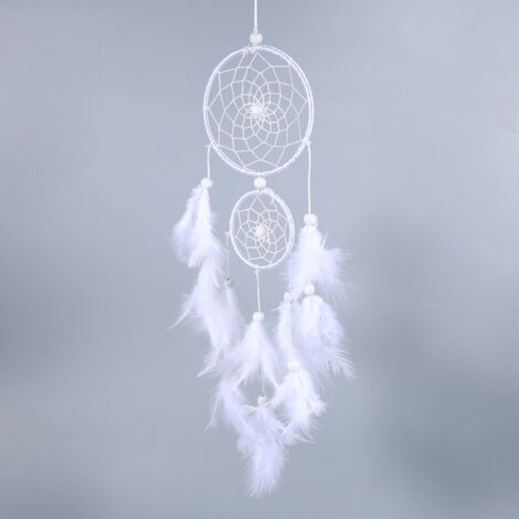 Ulisem Carillons éoliens attrape-rêves blancs de style indien, pendentif en plumes, décoration murale pour la maison et la fenêtre (1/4)