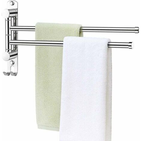 Porte-Serviettes Salle de Bain - 2 Barres 180°Rotatives - Sèche-Serviettes en Acier Inoxydable SUS304 - Porte Serviette Murale - Sèche-Serviettes pour Salle de Bain (1/4)