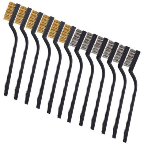 Ulisem 12 brosses en fil d'acier avec poignées incurvées en acier inoxydable laiton et nylon pour le soudage et le nettoyage d'élimination de la rouille (1/4)