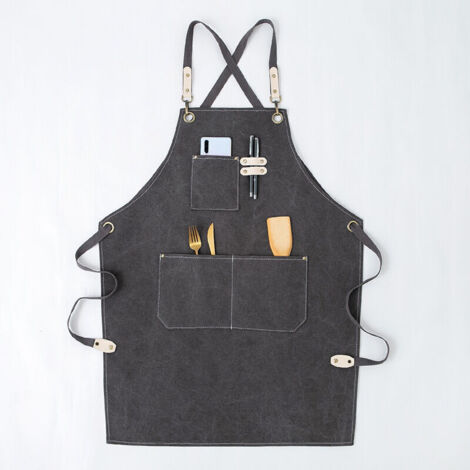 Ulisem Tablier de Travail Hommes/Femme, Outil Tablier de Cuisine Sangle Ajustable Toile avec 3 Poches, Tablier d'Atelier de Menuiserie pour Barbeque Baker Menuiserie Tatoueur Barber Barman Peintre- gr (1/4)