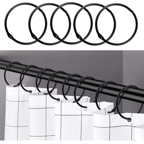 24 anneaux de rideau de douche - Noir - Crochets de rideau de douche antirouille pour salle de bain - Anneaux de rideau de douche ronds décoratifs et crochets de tringle de rideau de douche (1/4)