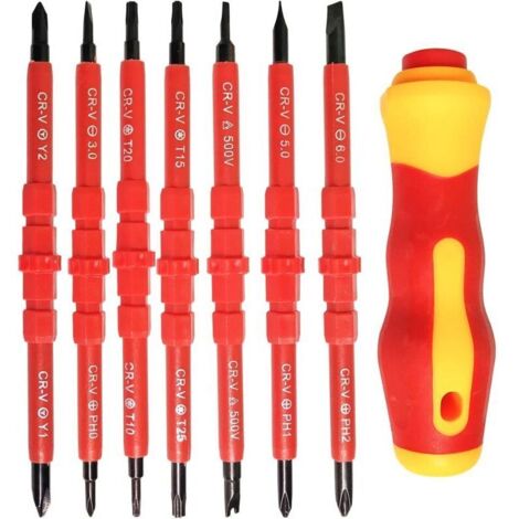 UlisemJeu de tournevis d'électricien isolés 7 pièces Kit d'outils de réparation d'électricien interchangeable en alliage 14 en 1 (1/4)