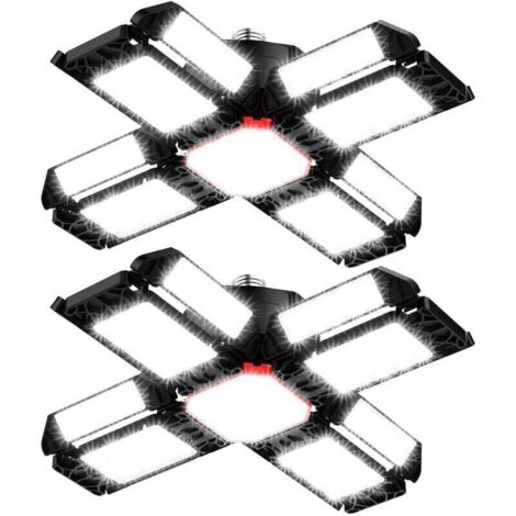 LED Lampe d'atelier Eclairage de garage 2 PCS,Plafonnier déformable avec 12 Panneaux Réglables - E26 / E27 Bay Light pour cave magasin atelier (1/4)