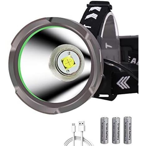 Lampe Frontale LED Rechargeable Puissante 15000 Lumens, WESLITE Longue Portée XHP90 Spotlight Lampe Frontale LED Ultra Puissante 4 Modes Projecteur Torche Frontale avec Réflecteur Aluminium(Gra (1/4)