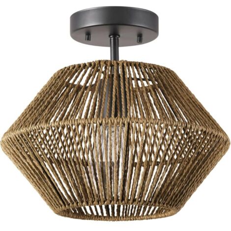 Plafonnier encastré à une lumière Electric 65891, noir mat, abat-jour en ficelle naturelle (1/4)