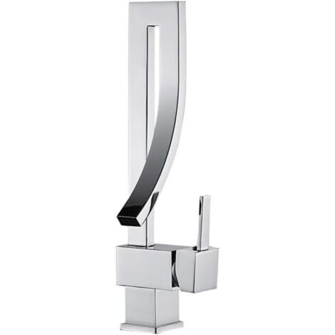 Robinet Lavabo Robinet Salle De Bain, Moderne Design Élégant Laiton Chromé Mitigeur Lavabo Pivotant À 360° Eau Chaude Et Froide Disponible, Valve En Céramique (1/4)