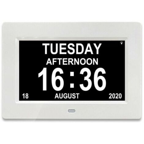 Horloge 7 pouces LCD calendrier numérique date et heure horloge pour les parents (blanc) (1/4)